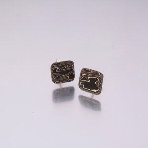 Mokumegane studs earrings- small square 3 colors mokume
