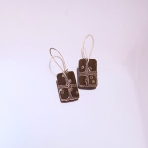 Mokumegane earrings- square " Koshi" pattern