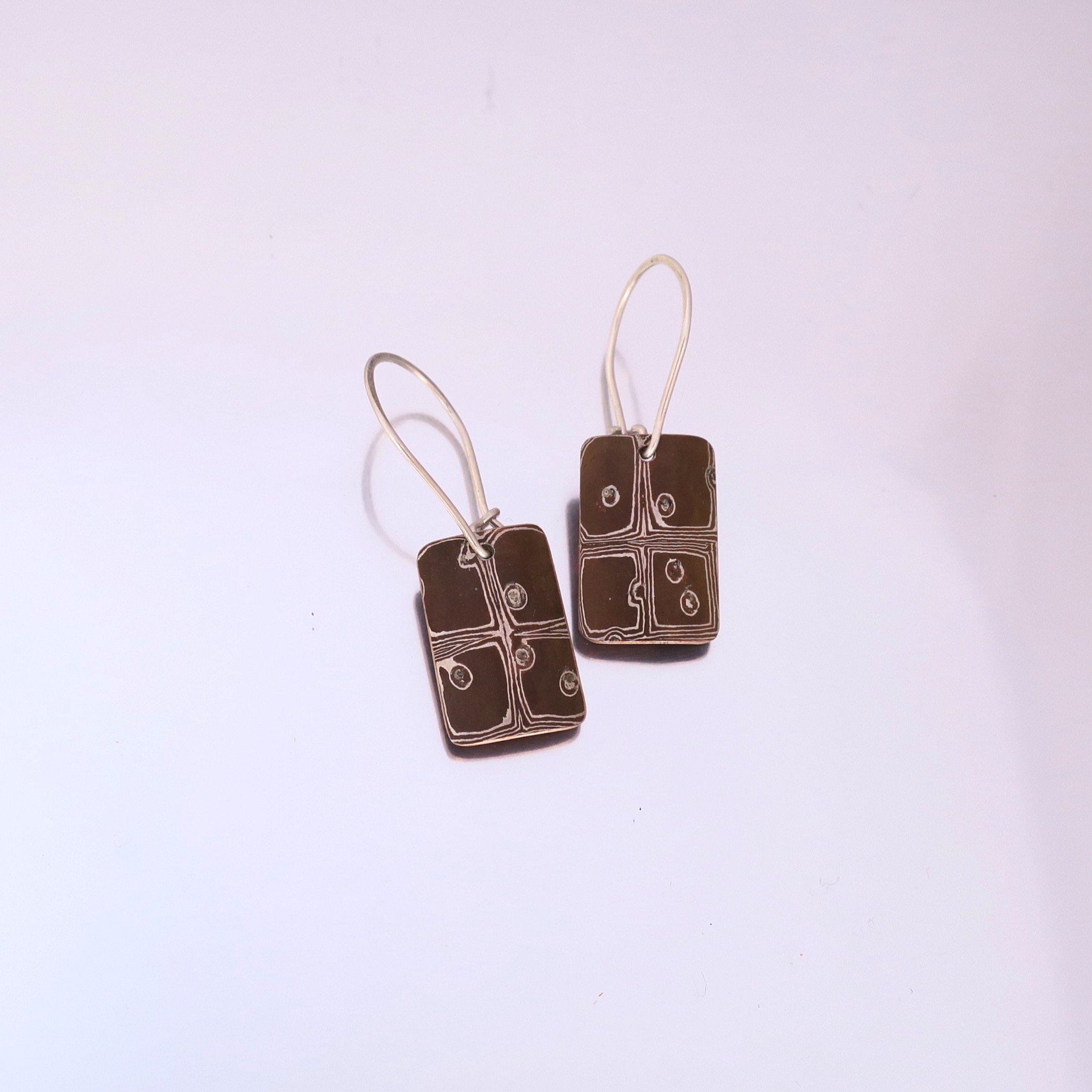Mokumegane earrings- square " Koshi" pattern