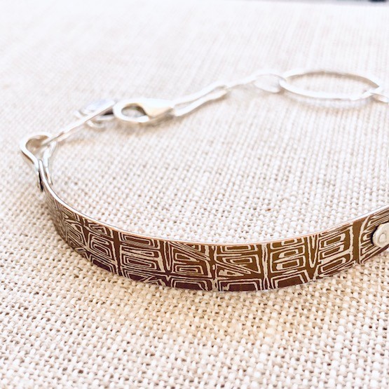 Mokumegane ”small koshi " with silver chain bracelet- Large size